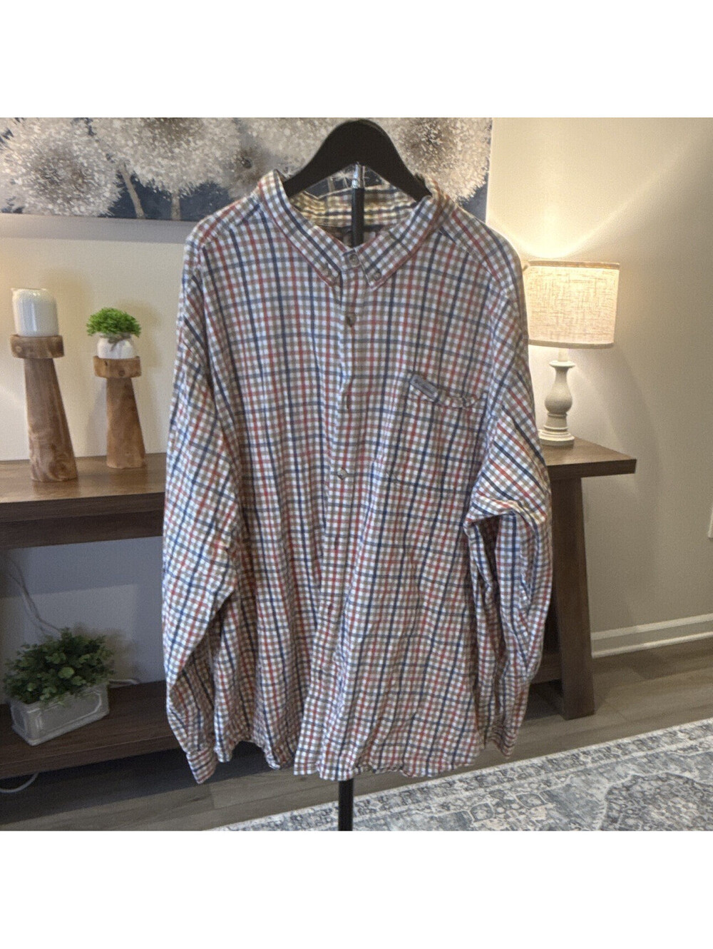 Columbia Men’s 4X Big & Tall Plaid Woven Cotton Blend Long Sleeve Button-Up
